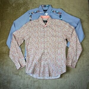 Bogosse Mens D MATIS-85 Blue Floral Trim Cotton Button Down Shirt Size 5 XL